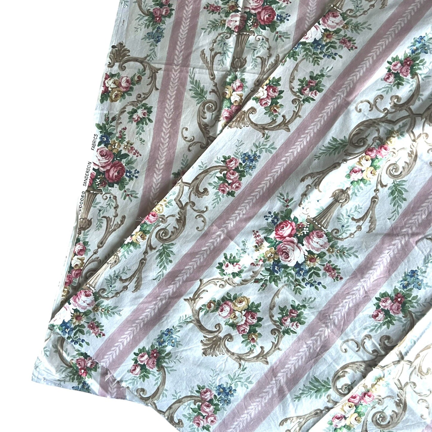 2 Vintage Sanderson Fabric Shabby Chic Rose Upholstery Original Archive 1950s