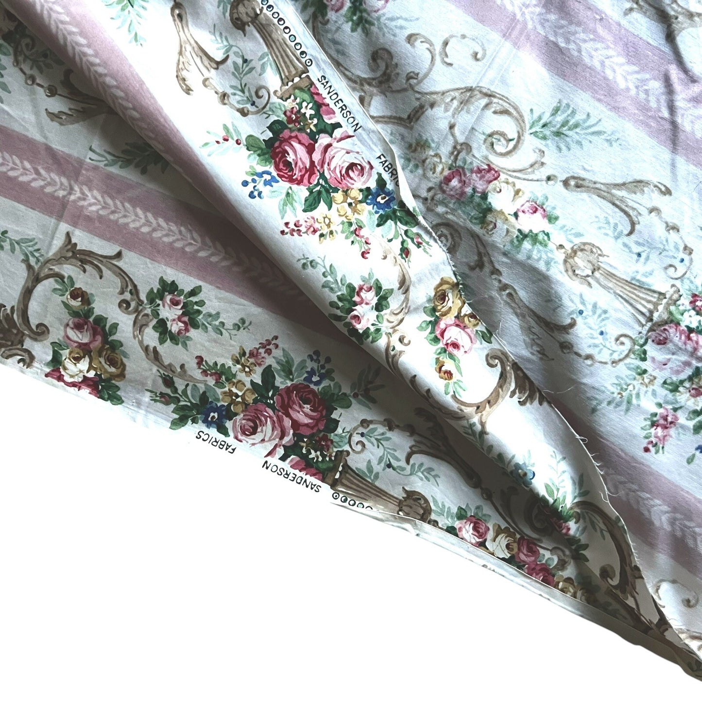 2 Vintage Sanderson Fabric Shabby Chic Rose Upholstery Original Archive 1950s