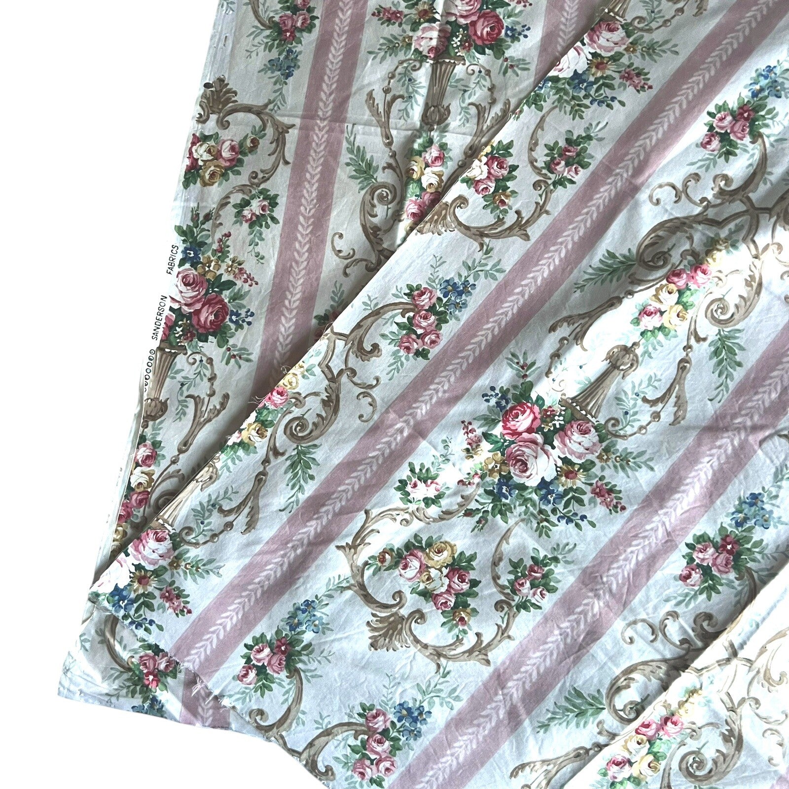 2 Vintage Sanderson Fabric Shabby Chic Rose Upholstery Original Archive 1950s