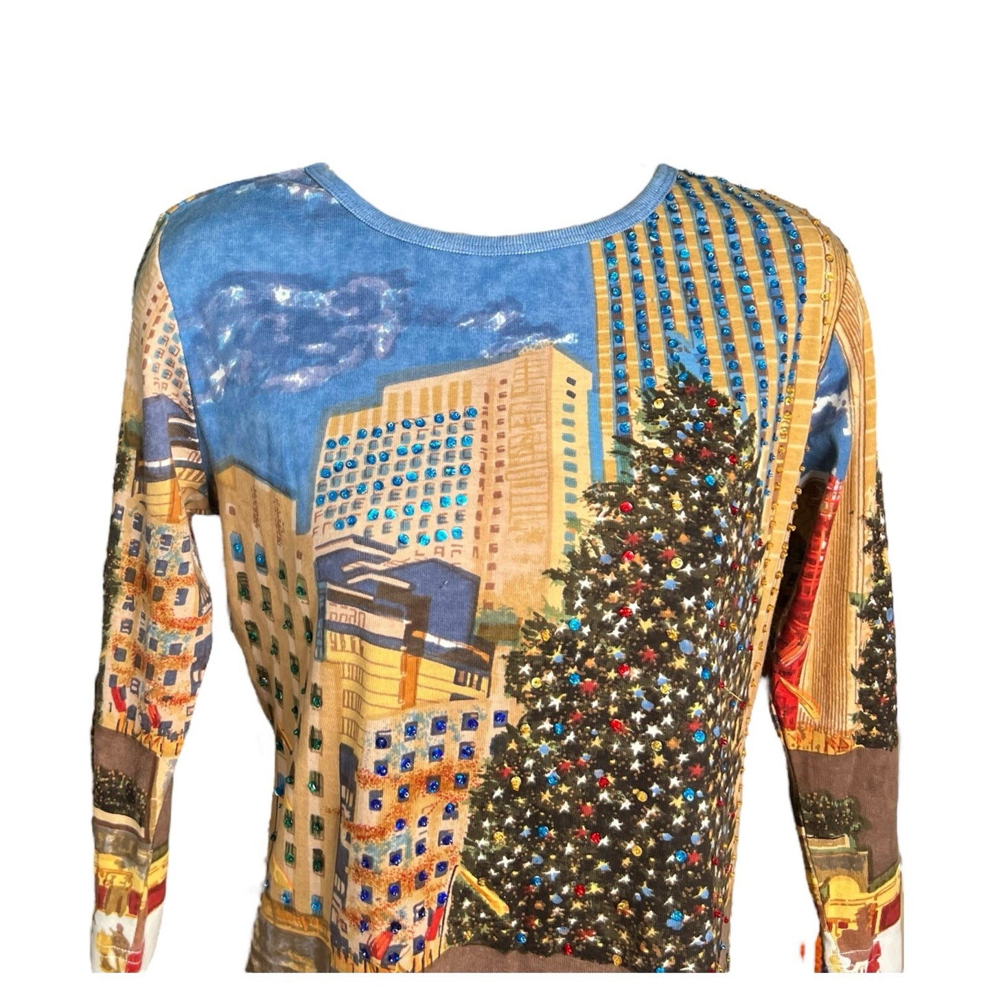 Artscape Womens Christmas Top New York Scene Sequin Size S Multicolour Funky