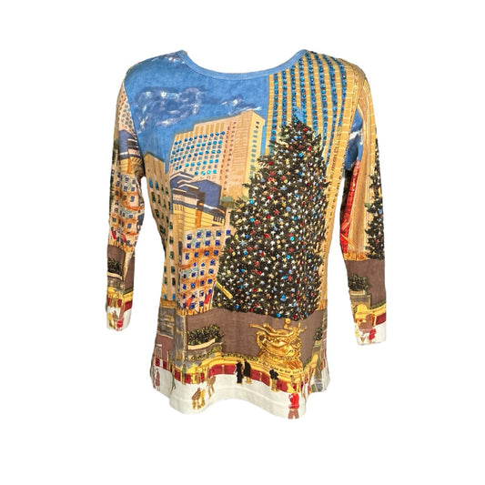 Artscape Womens Christmas Top New York Scene Sequin Size S Multicolour Funky