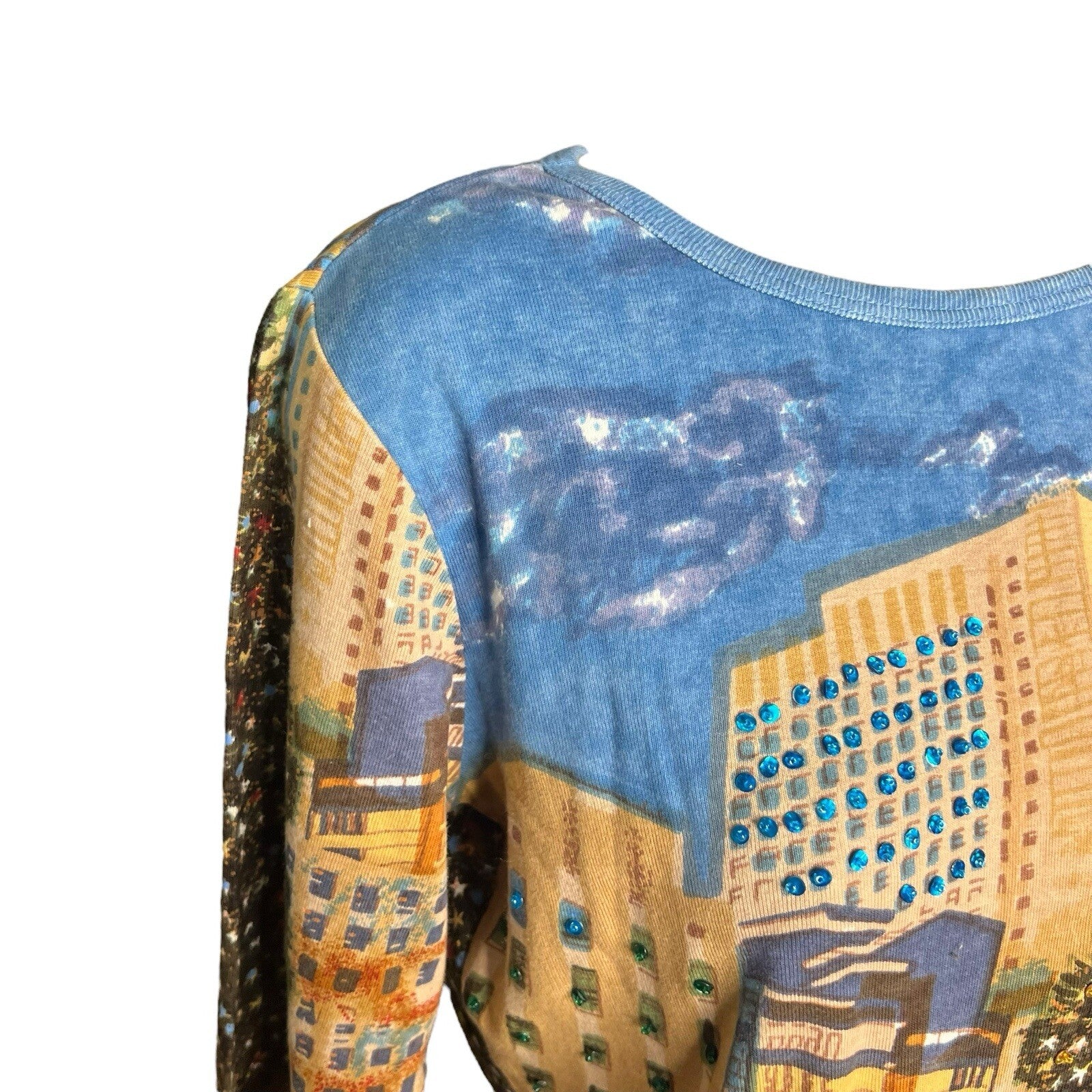 Artscape Womens Christmas Top New York Scene Sequin Size S Multicolour Funky