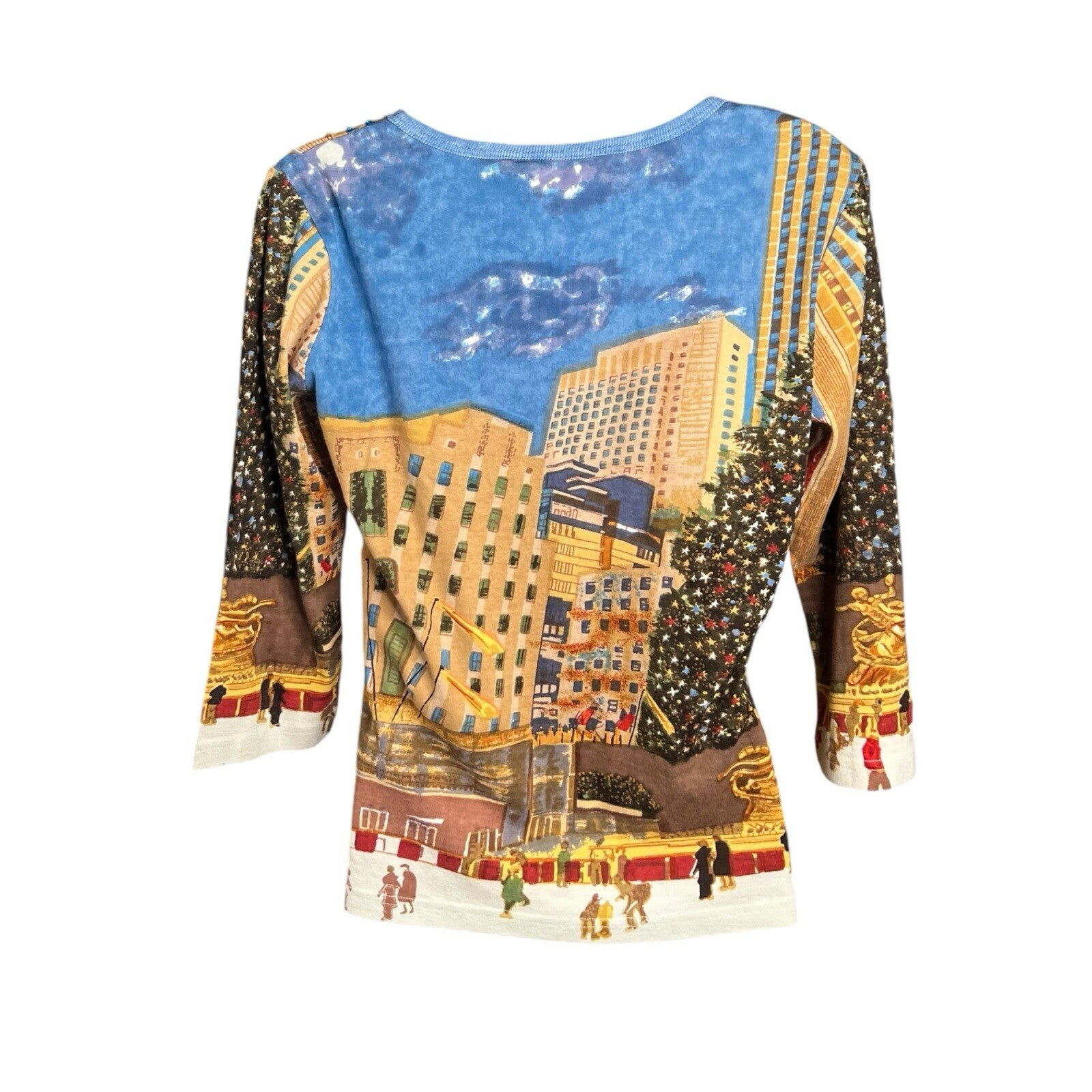 Artscape Womens Christmas Top New York Scene Sequin Size S Multicolour Funky