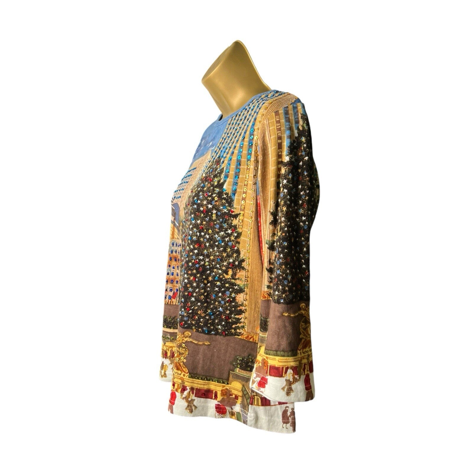 Artscape Womens Christmas Top New York Scene Sequin Size S Multicolour Funky