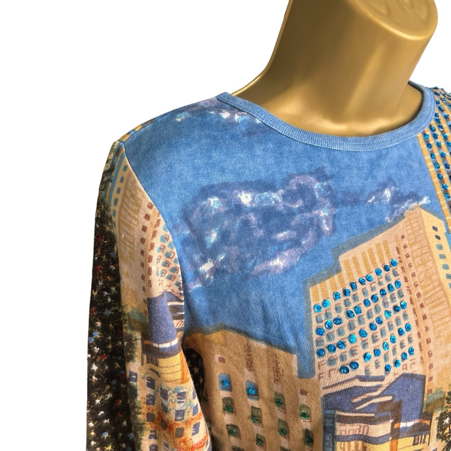 Artscape Womens Christmas Top New York Scene Sequin Size S Multicolour Funky