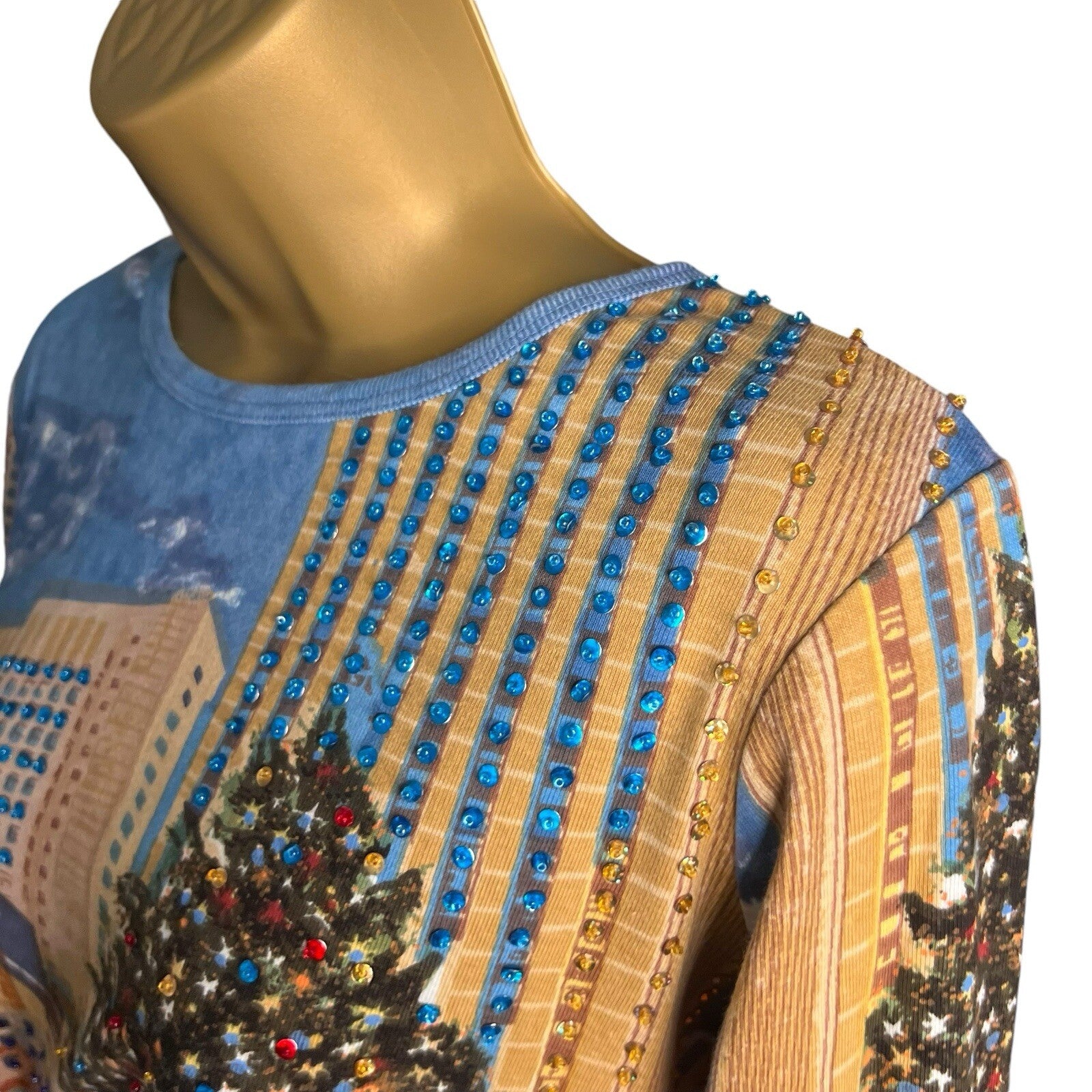 Artscape Womens Christmas Top New York Scene Sequin Size S Multicolour Funky