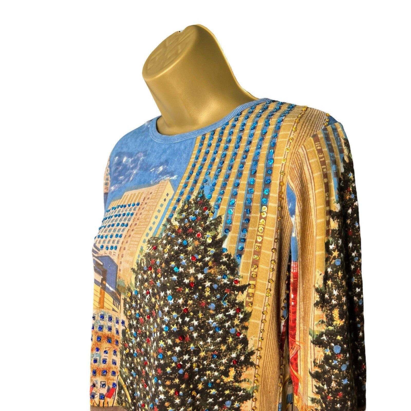 Artscape Womens Christmas Top New York Scene Sequin Size S Multicolour Funky
