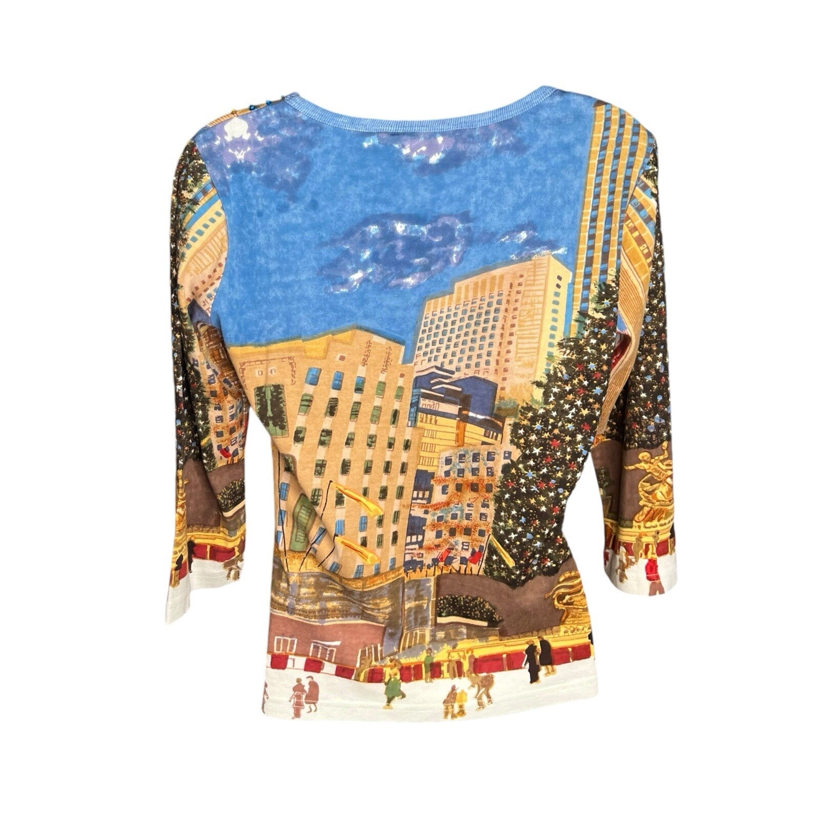 Artscape Womens Christmas Top New York Scene Sequin Size S Multicolour Funky