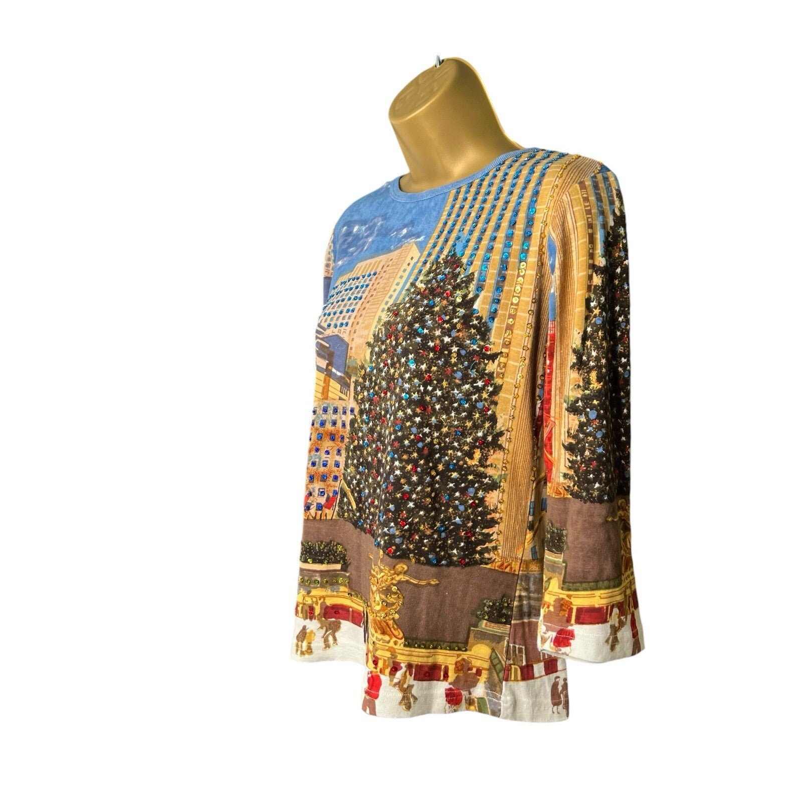 Artscape Womens Christmas Top New York Scene Sequin Size S Multicolour Funky